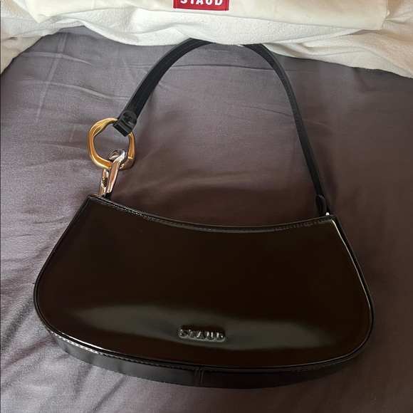 STAUD Black Patent Shoulder Bag with Gold Hardware - Picture 2 of 2